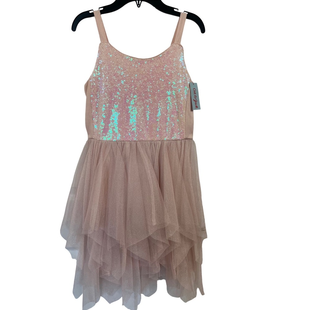 Cat & Jack Girls Peach Sunset Sequin Tulle Party Dress Size L 10/12 NWT